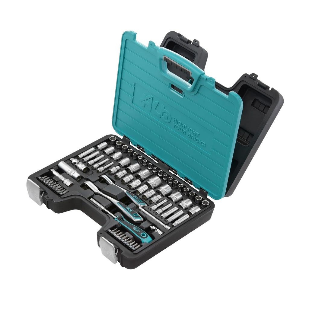 HB 74-Piece Mechanic Tool Set, Dual 3/8" & 1/4" Ratchet & Deep Socket Kit