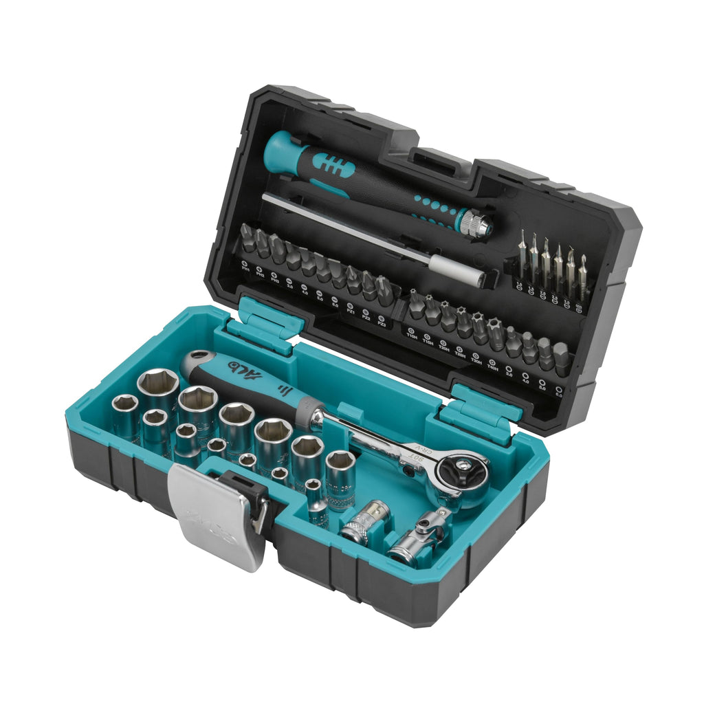 HB 44-Piece 1/4" Drive Socket Set, 90-Tooth Swivel Flex Ratchet Kit