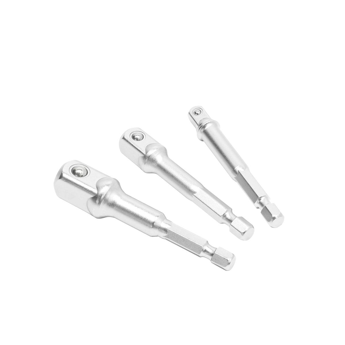 HB 3-Piece Socket Adapter Set AAM001-U | 1/4" Hex Shank Impact Driver Drill Adapters | 1/4", 3/8", 1/2" Drive | Chrome Vanadium Steel with Spring-Loaded Detent Ball | Professional Tools Made in Taiwan