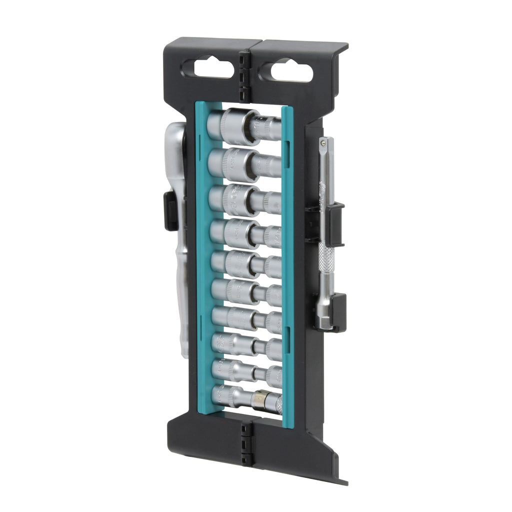 HB 22-Piece Socket Set AGX005-U, 90-Tooth Ratchet 1/4" Drive, Non-Slip Sockets for Rounded or Standard Bolts, Compact Foldable Storage Rack, Chrome Vanadium Steel, Made in Taiwan