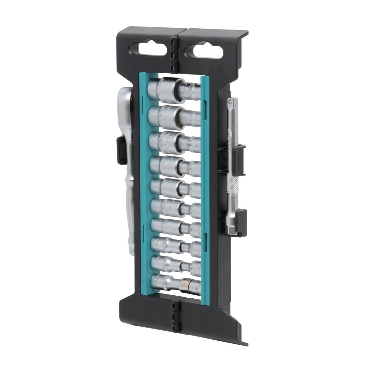 HB 22-Piece Socket Set AGX005-U, 90-Tooth Ratchet 1/4" Drive, Non-Slip Sockets for Rounded or Standard Bolts, Compact Foldable Storage Rack, Chrome Vanadium Steel, Made in Taiwan