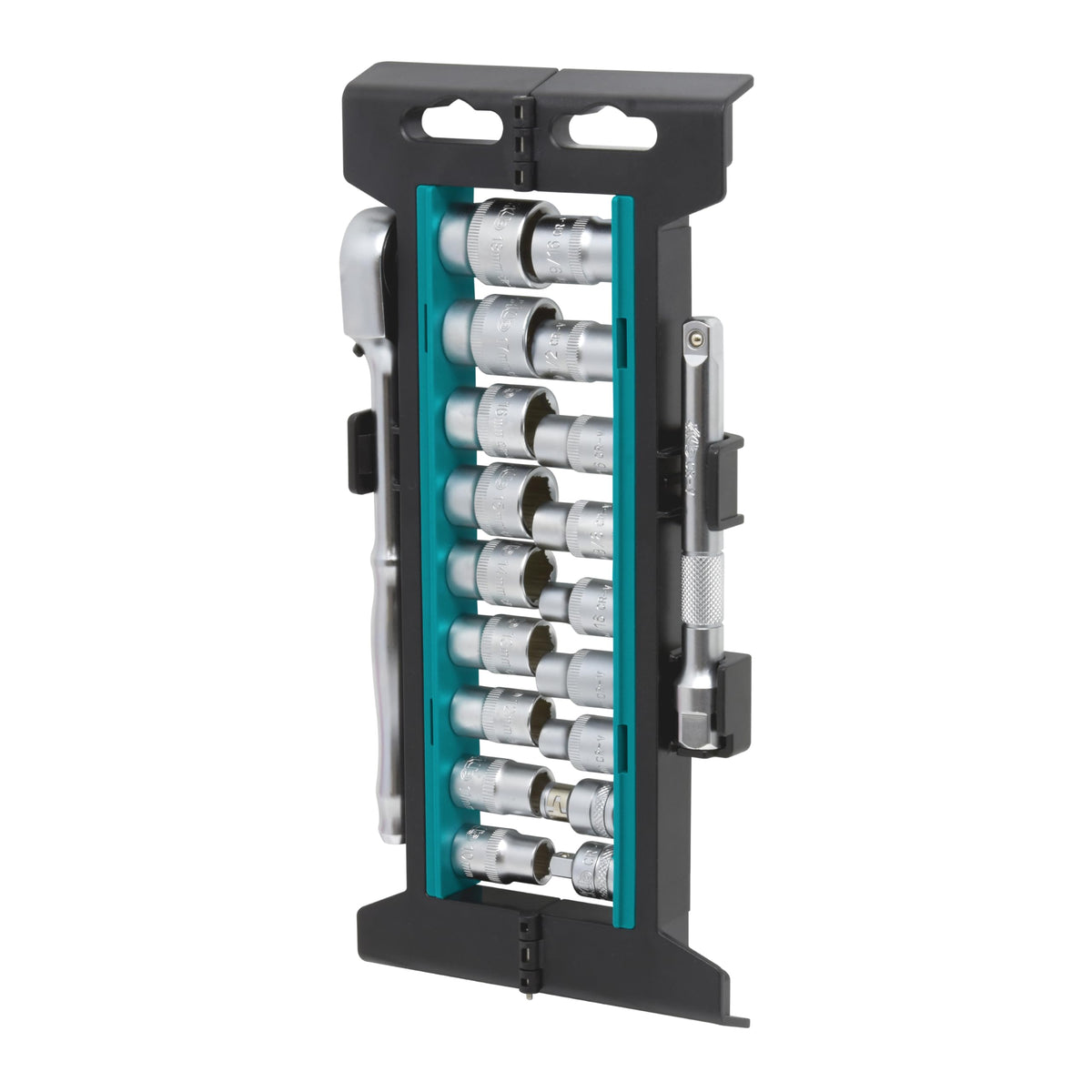 HB 20-Piece Socket Set AGX006-U, 90-Tooth Ratchet 3/8" Drive, Non-Slip Sockets for Rounded or Standard Bolts, Compact Foldable Storage Rack, Chrome Vanadium Steel, Made in Taiwan