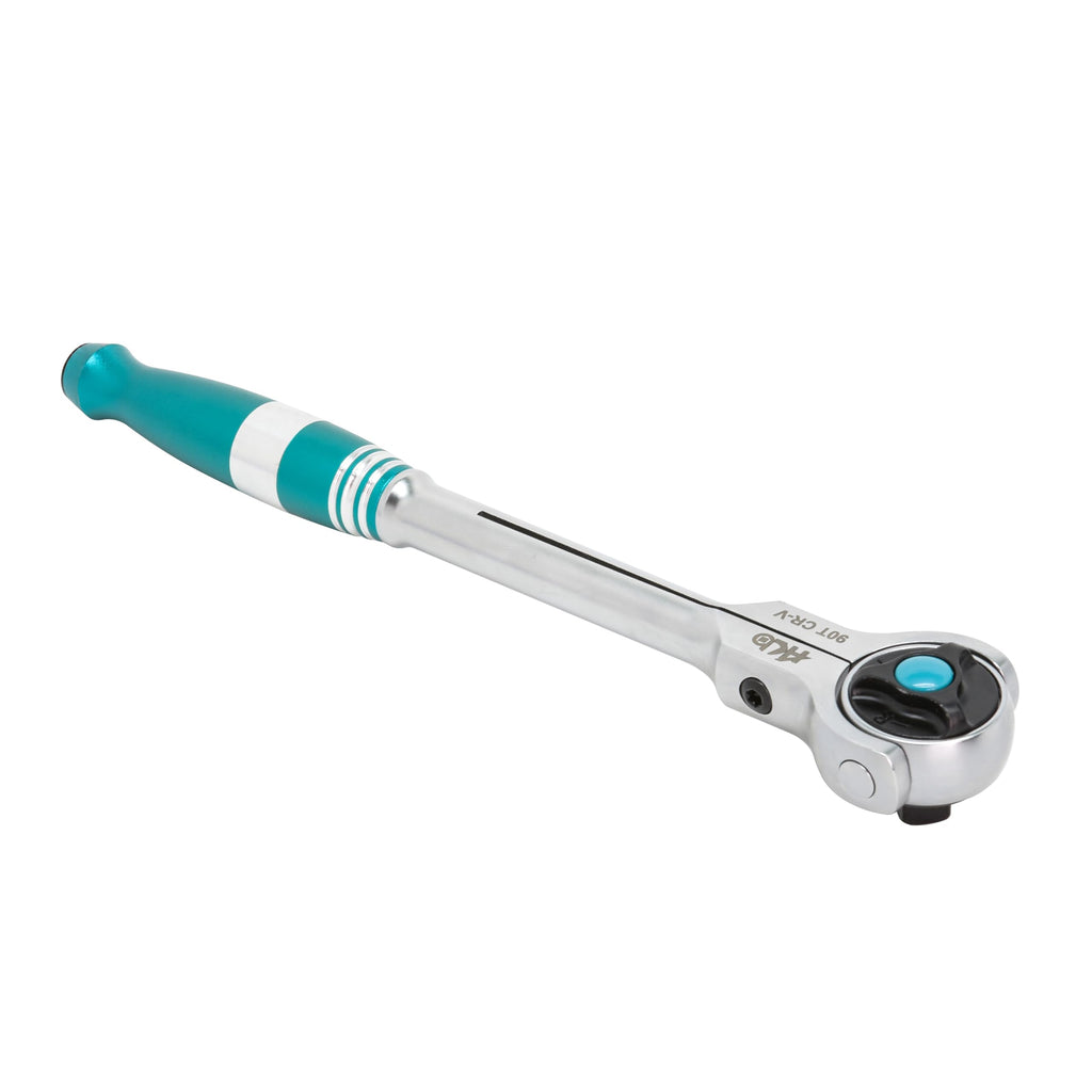 HB 3/8" Drive 90-Tooth Swivel Head Ratchet Handle AHA044-U | 270° Adjustable Aluminum Handle | 4° Arc Swing Quick Release & Reversible Disc | Micro Chrome Finish Chrome Vanadium Steel Made in Taiwan