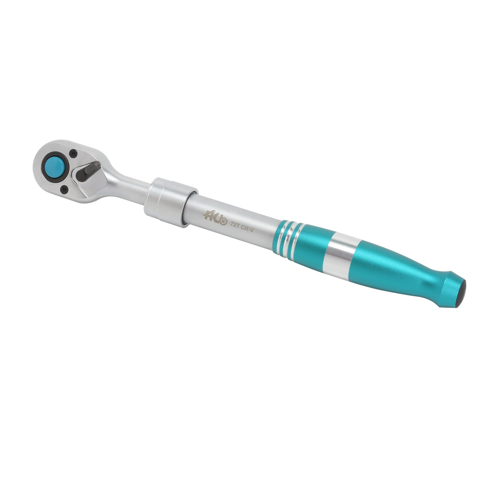 HB 1/2-Inch Drive 72-Tooth Extendable Ratchet Handle AHA052 Telescopic Aluminum Handle Up to 17.5" 5° Arc Swing Quick Release Reversible Chrome Vanadium Steel Professional Mechanic Tool Made in Taiwan