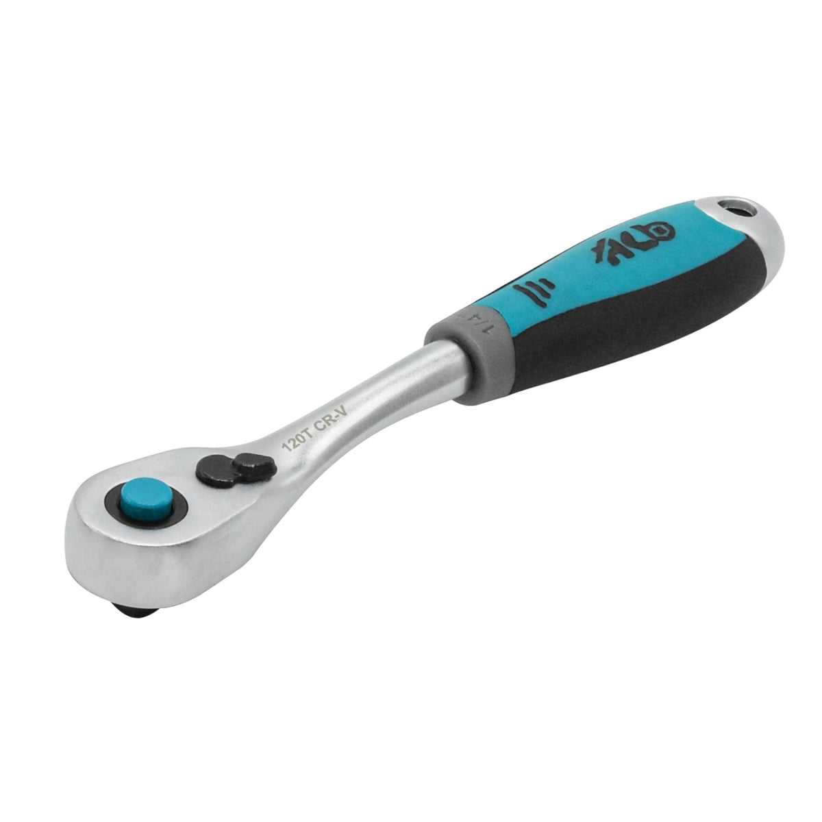 HB 1/4" Drive 120-Tooth Ratchet Handle AHU025-U | 3° Arc Swing Quick Release & Reversible Switch | Offset Ergonomic Grip with Hanging Hole | Micro Chrome Finish | Chrome Vanadium Steel Made in Taiwan