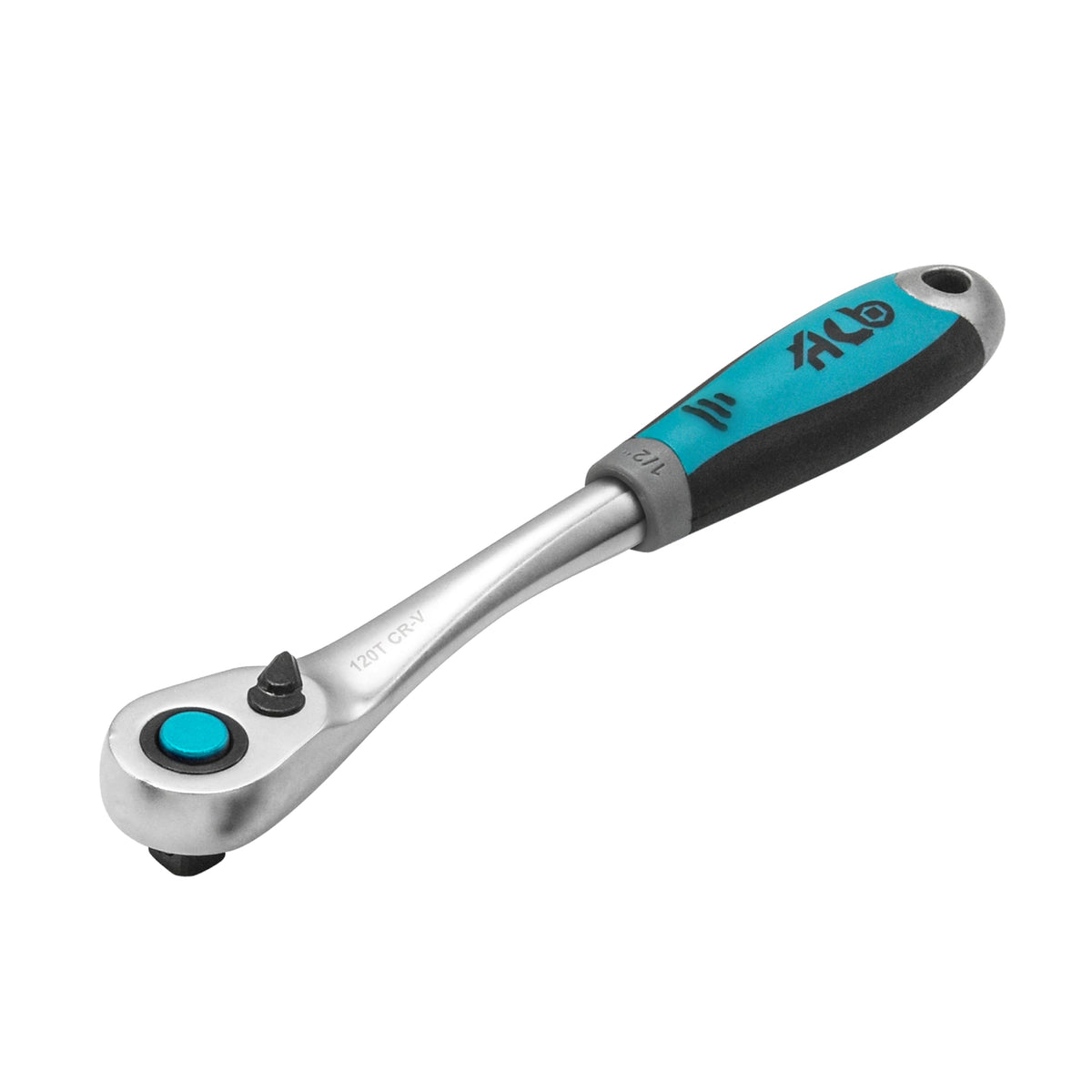 HB 1/2" Drive 120-Tooth Ratchet Handle AHU027-U | 3° Arc Swing Quick Release & Reversible Switch | Offset Ergonomic Grip with Hanging Hole | Micro Chrome Finish | Chrome Vanadium Steel Made in Taiwan