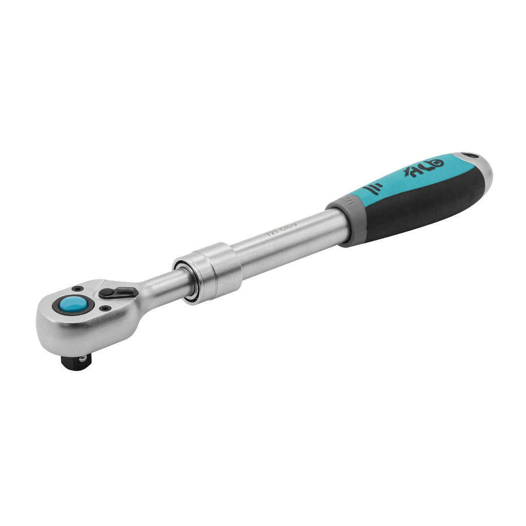 HB 1/2" Drive Extendable Ratchet Handle AHU040-U | 72-Tooth Quick Release | Extends Up to 17.3" | 5° Arc Swing for Tight Spaces | Chrome Vanadium Steel Micro-Chrome Finish | Made in Taiwan