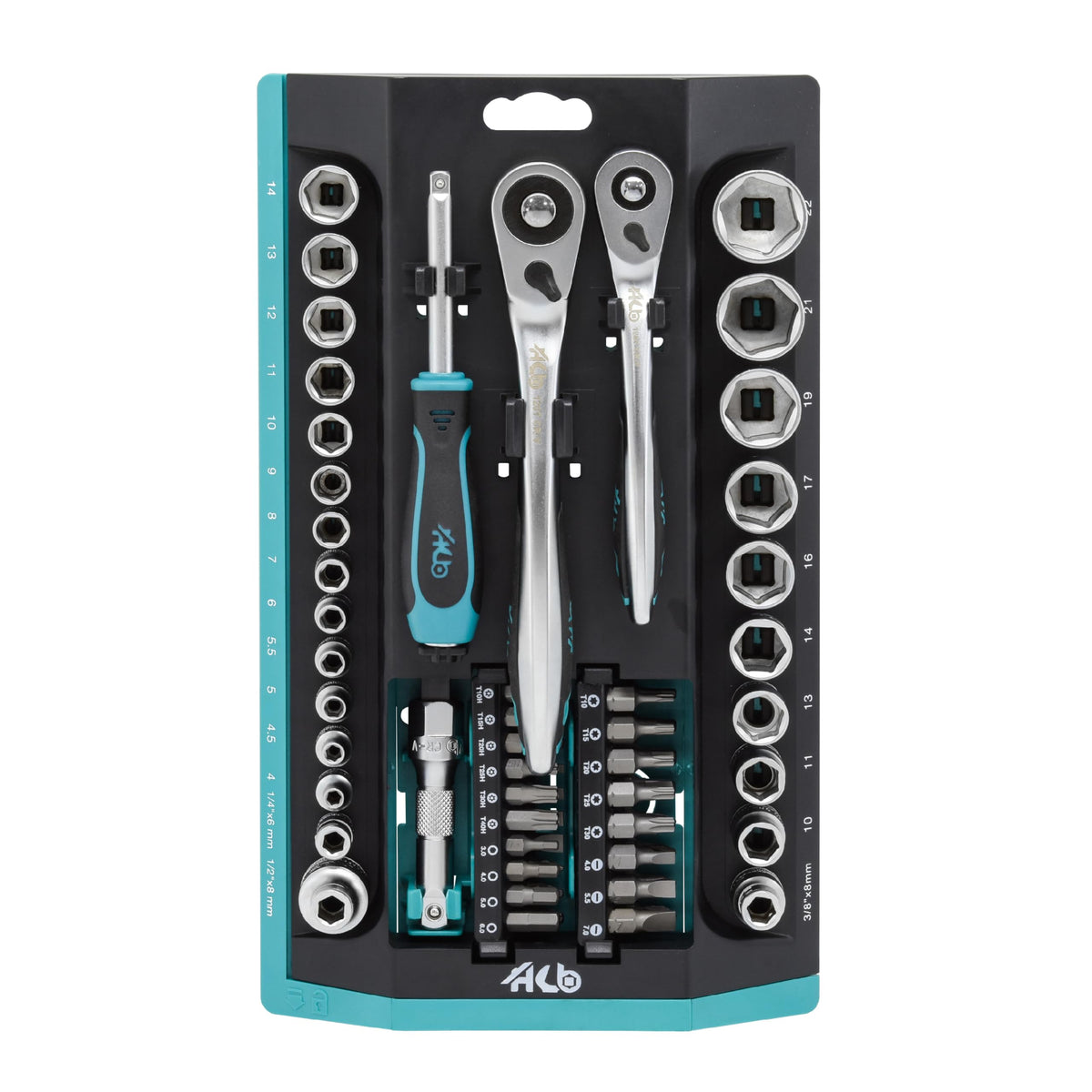 HB 65-Piece 1/4" & 3/8" Drive Socket Set, 120-Tooth Offset Ratchet Set