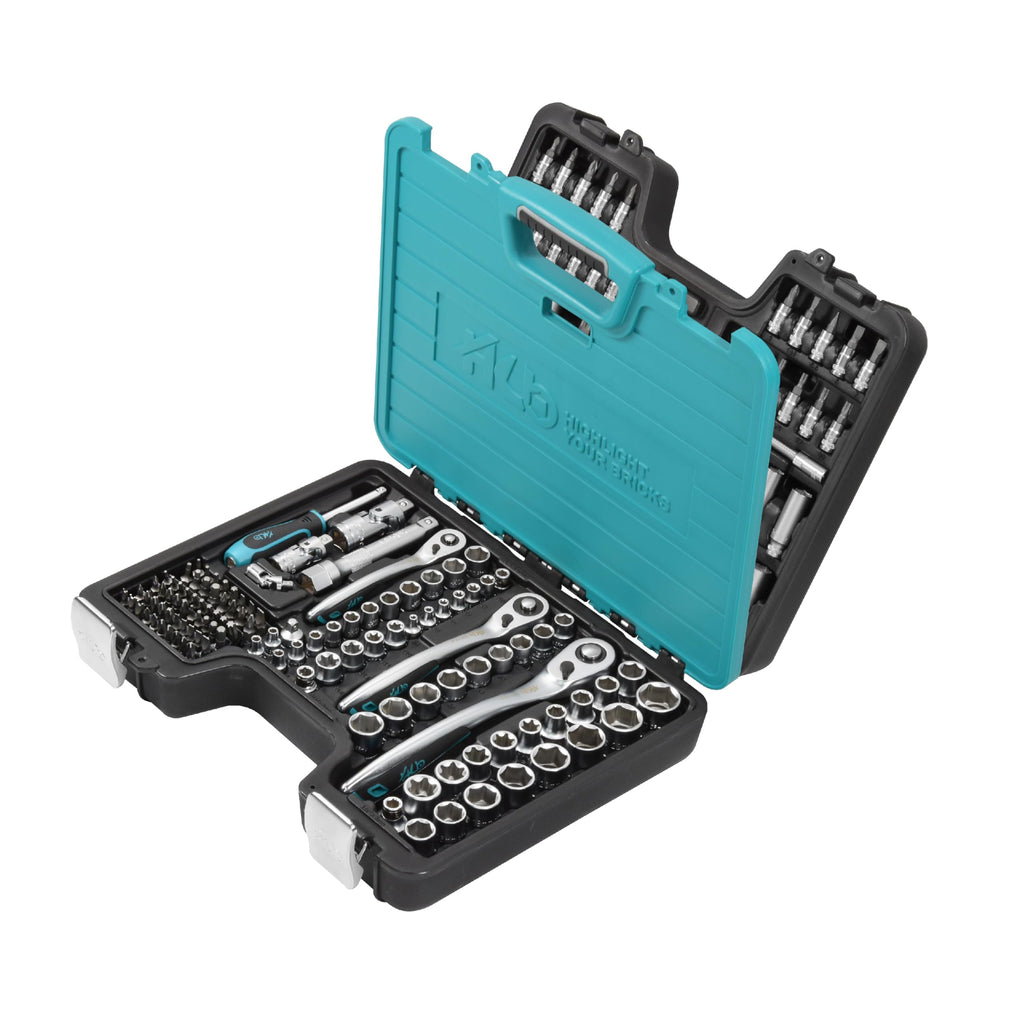 HB 168-Piece Socket Set, 120-Tooth Ratchets (1/2, 3/8, 1/4) & Case