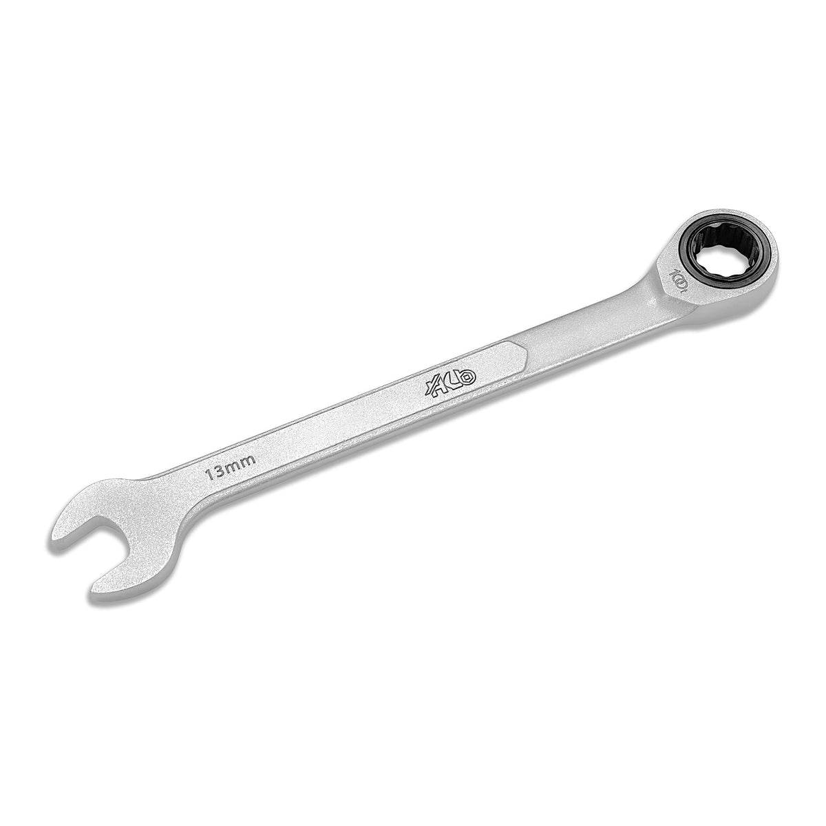 HB 13mm Ratcheting Combination Wrench WDM013-U | 100-Tooth 12-Point Box End 15° Offset Head | Pass-Through Design for Long Bolts | Chrome Vanadium Steel Matte Finish | Professional Tool Made in Taiwan
