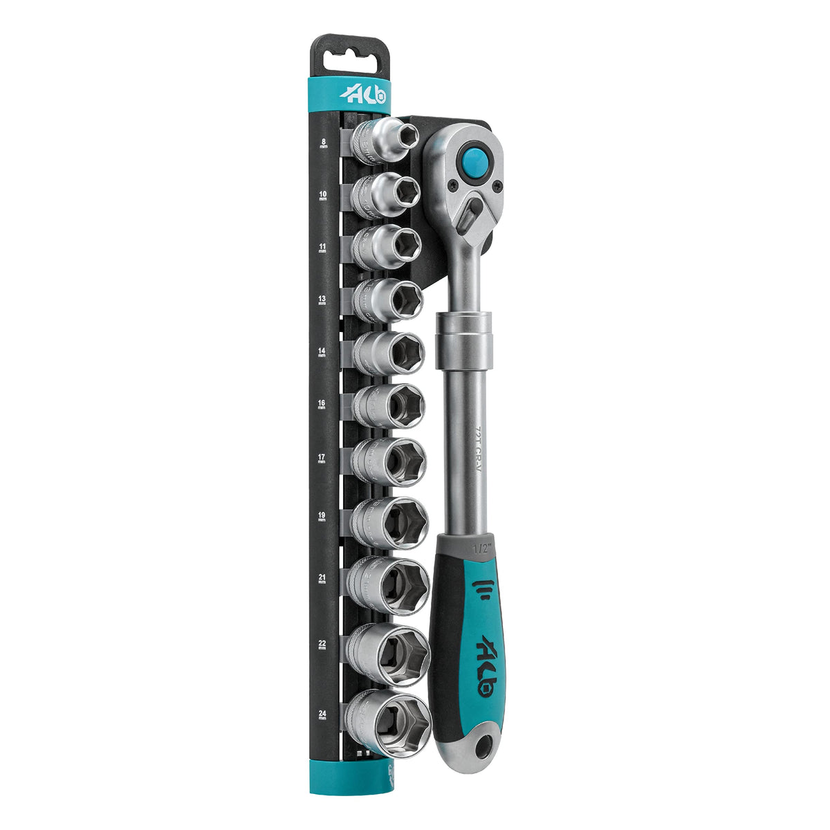 HB 12-Piece 1/2" Drive Socket Set, Telescopic Extendable Ratchet & Rack