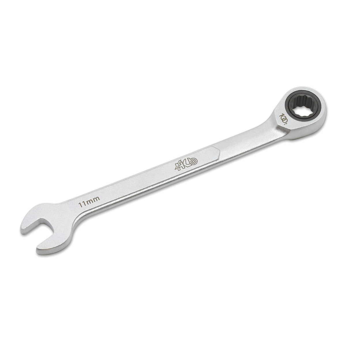 HB 11 mm 100-Tooth Ratcheting Combination Wrench WDM011-U | 12-Point Box End 3.6° Arc Swing | 15° Angled Head Pass-Through Design for Long Bolts Raised Panel Laser Marking Matte Finish Made in Taiwan