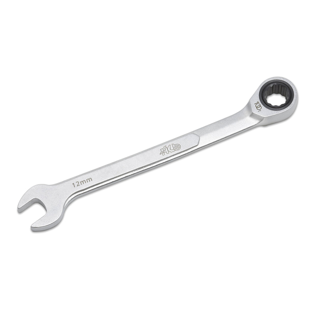 HB 12 mm 100-Tooth Ratcheting Combination Wrench WDM012-U | 12-Point Box End 3.6° Arc Swing | 15° Angled Head Pass-Through Design for Long Bolts Raised Panel Laser Marking Matte Finish Made in Taiwan