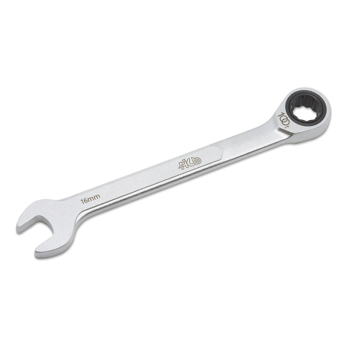 HB 16 mm 100-Tooth Ratcheting Combination Wrench WDM016-U | 12-Point Box End 3.6° Arc Swing | 15° Angled Head Pass-Through Design for Long Bolts Raised Panel Laser Marking Matte Finish Made in Taiwan