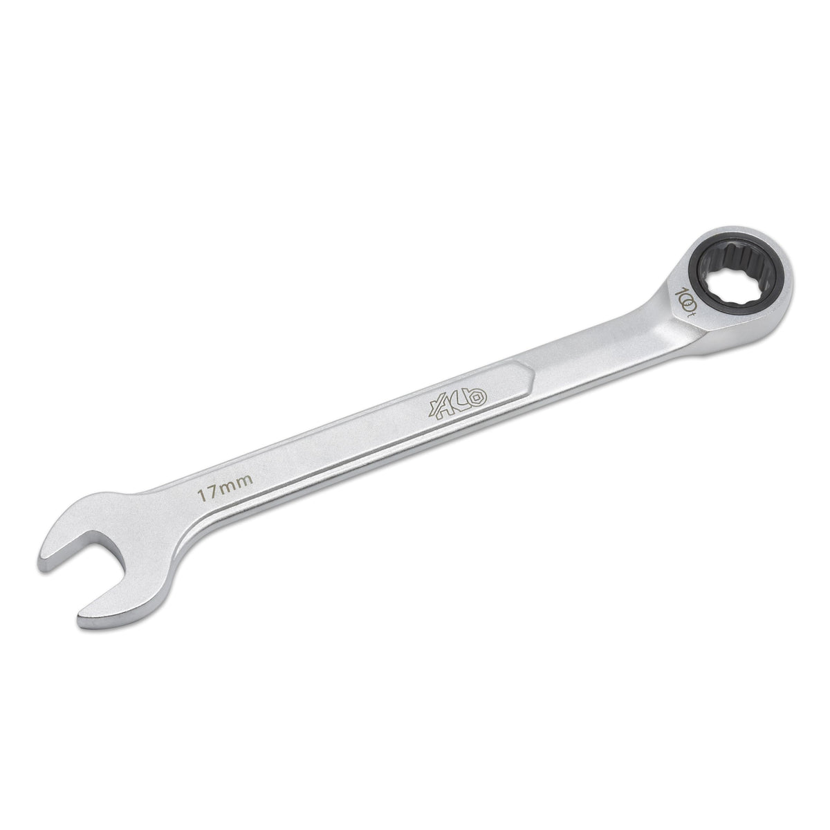 HB 17 mm 100-Tooth Ratcheting Combination Wrench WDM017-U | 12-Point Box End 3.6° Arc Swing | 15° Angled Head Pass-Through Design for Long Bolts Raised Panel Laser Marking Matte Finish Made in Taiwan