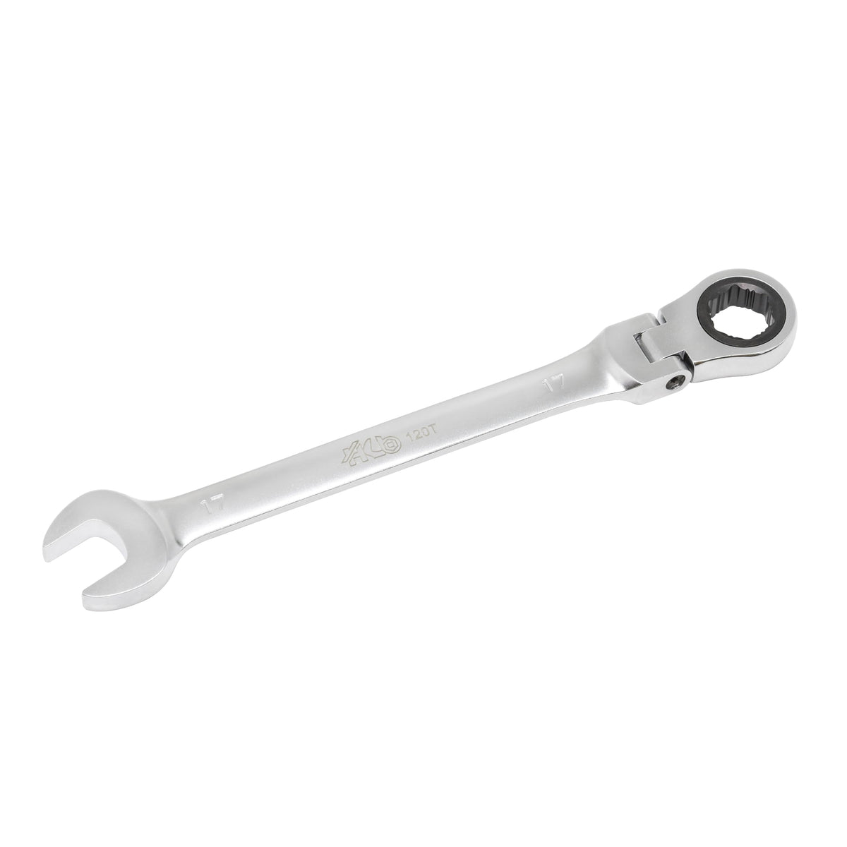 HB 17mm Ratchet Wrench WGF017 120-Tooth Non-Slip Flex Head 180° Reversible Metric Spanner 3° Arc Swing Patented Grip Plus Rounded Bolt Remover Chrome Vanadium Steel Micro-Chrome Finish Made in Taiwan
