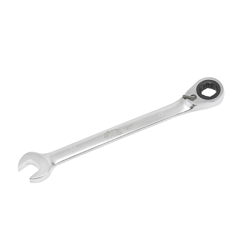 HB 11mm Ratchet Wrench WGR011-U | 120-Tooth Non-Slip Reversible Metric Spanner 3° Arc Swing | Patented Grip Plus Rounded Bolt Remover | Chrome Vanadium Steel Micro-Chrome Finish | Made in Taiwan