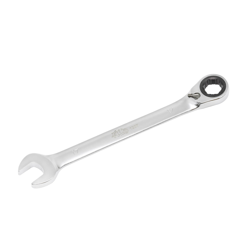 HB 17mm Ratchet Wrench WGR017-U | 120-Tooth Non-Slip Reversible Metric Spanner 3° Arc Swing | Patented Grip Plus Rounded Bolt Remover | Chrome Vanadium Steel Micro-Chrome Finish | Made in Taiwan