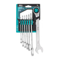HB 7-Piece Metric Ratchet Wrench Set WKM003-U | 100-Tooth 12-Point Box End 15° Offset | Pass-Through Design for Long Bolts | Chrome Vanadium Steel Matte Finish | Rack Organizer | Made in Taiwan