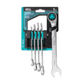 HB 5-Piece Ratchet Wrench Set WKM006-U | 100-Tooth Metric Wrenches 8–17mm with 12-Point Box End 15° Offset Angle Pass-Through Design for Long Bolts Chrome Vanadium Steel Rack Organizer Made in Taiwan